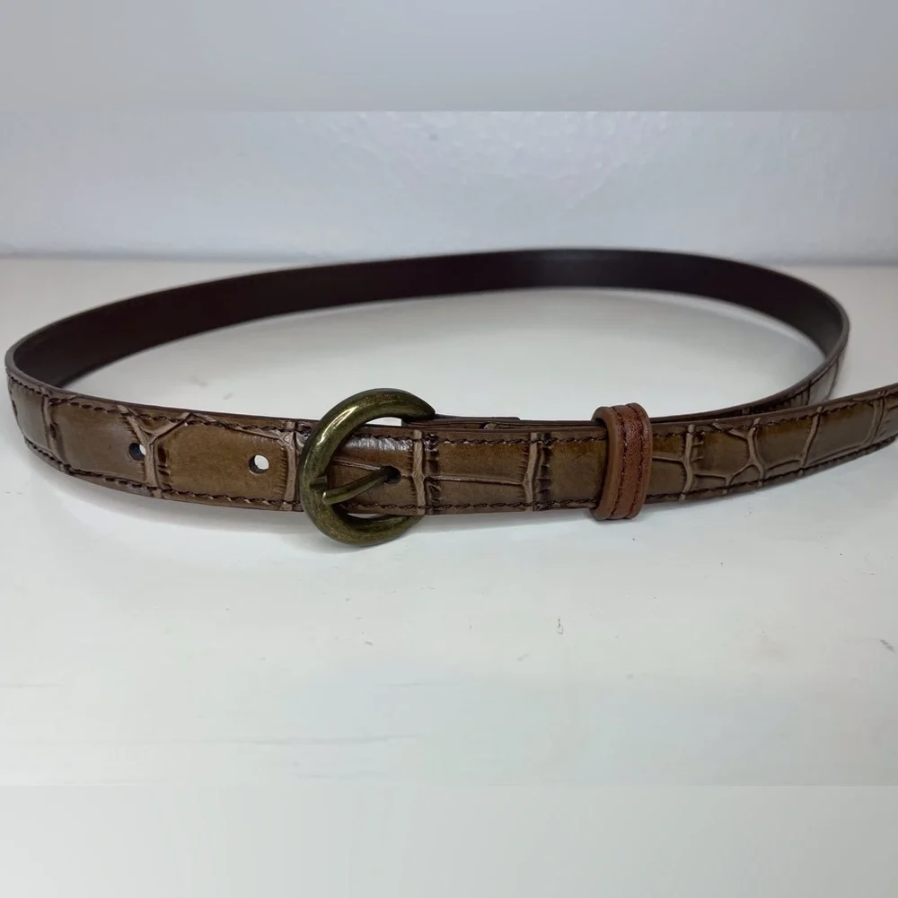Simple Retro Vintage Women’s Brown Slim Belt Size 26”/28”‎
